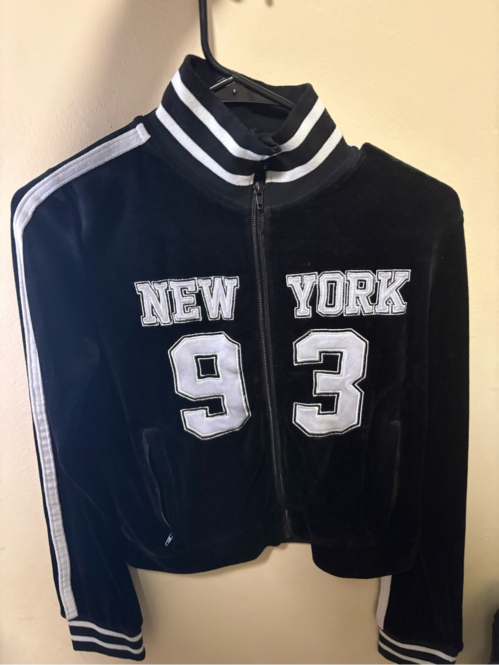 Rue21 Black & White 'New York 93' Velour Track Jacket